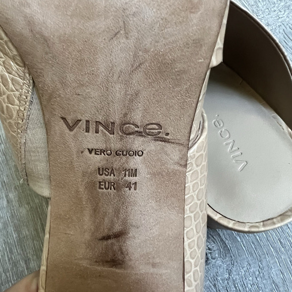 Vince Nelda Cappuccino Croc Embossed Leather Square Toe Slide Sandal Sz 41 US 11 - Picture 5 of 8